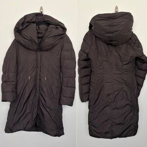 ADD Down Puffer Jacket Long Line Chocolate Hooded Full Zip Italy Quilted Women 6